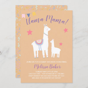 Invitación Llama Mama Baby Llama Peach Purple Baby Shower