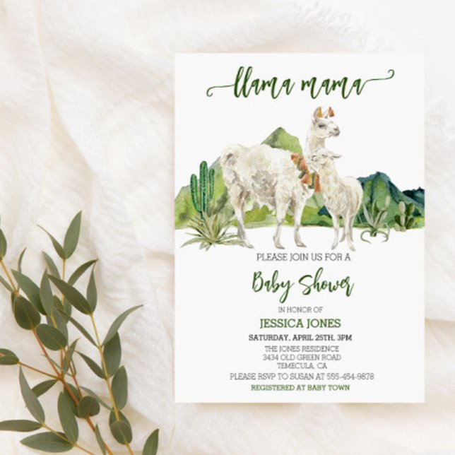 Invitación Llama Mama Baby Shower Watercolor (Subido por el creador)