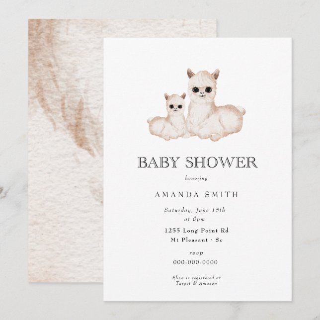 Invitación Llama mamá boho y bebe Safari Baby Shower (Anverso / Reverso)