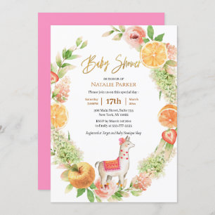 Invitación Llama Mama Citrus Floral Greeneration Baby Shower