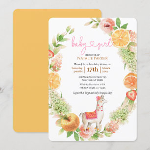 Invitación Llama Mama Citrus Floral Greeneration Baby Shower