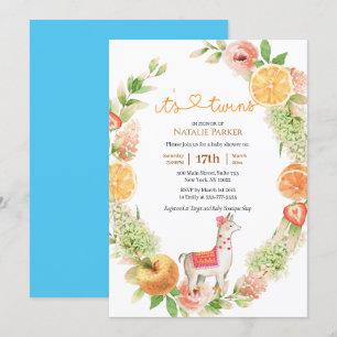 Invitación Llama Mama Citrus Greenery Twin Boys Baby Shower