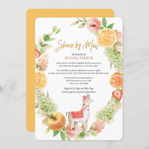 Invitación Llama Mama Floral Greenery Baby Shower por correo