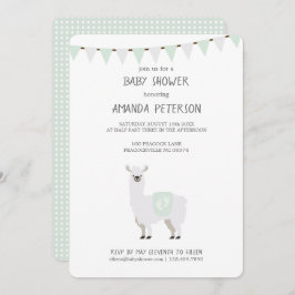 Invitación Llama neutral Baby Shower del género verde y