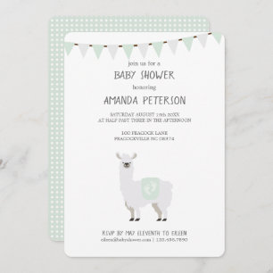 Invitación Llama neutral Baby Shower del género verde y