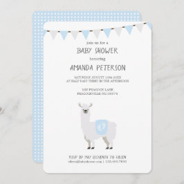 Invitación Llama neutral de género azul y blanco a Baby Showe