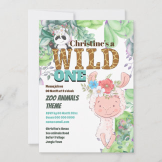 Invitación Llama panda oso linda granja de junglas salvaje un
