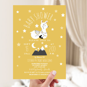 Invitación Llama Stars Baby Shower amarillo neutro