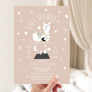 Invitación Llama Stars Pink Baby Shower