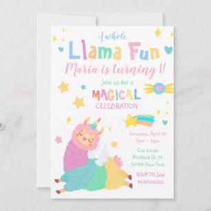 Invitación Llama Unicorn Llamacorn Kids Cumpleaños
