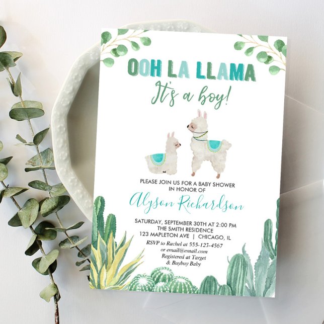 Invitación Llama y cactus boy baby ducha (Subido por el creador)