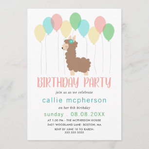 Invitación Llama y globos niños Fiesta de cumpleaños