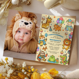 Invitación Llamada a todos los animales de la fiesta Zoo Foto