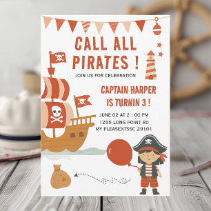 Invitación Llamada a todos los piratas Cumpleaños de niños   