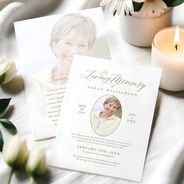 Invitación Llamada de Caligrafía de Memoria Amorosa Servicio  (Loving Memory Calligraphy Photo Memorial Service Invitation)