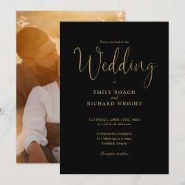 Invitación Llamada de escritura foto boda negra y dorada