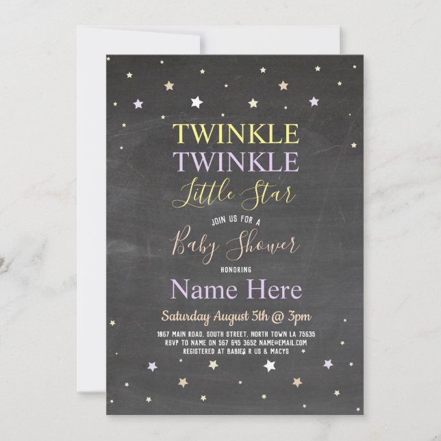 Invitación Llamada de estrella de Twinkle Twinkle de Baby Sho (Anverso)