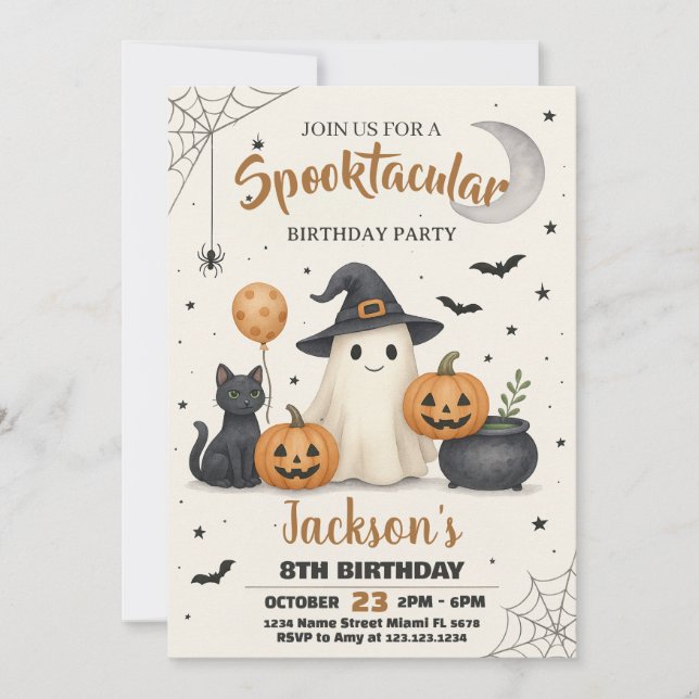 Invitación Llamada de Fiesta fantasma y calabaza para niños (Anverso)