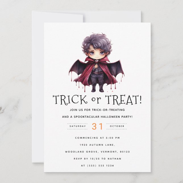 Invitación Llamada de vampiro: Fiesta de Halloween de truco o (Anverso)