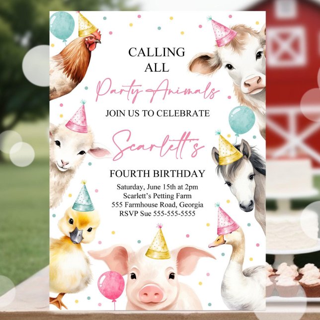 Invitación Llamada editable a todos los animales de fiesta Cu (Subido por el creador)