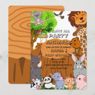 Invitación Llamada editable a todos los animales de fiesta Gr