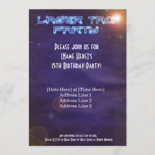 Invitación Llamada láser azul y púrpura