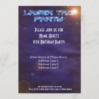 Invitación Llamada láser azul y púrpura