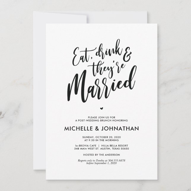 Invitación Llamadas del Boda Brunch de Caligrafía Perfecta (Anverso)