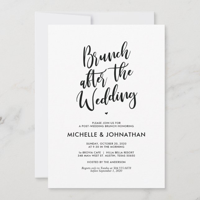 Invitación Llamadas del Boda Brunch de Caligrafía Perfecta (Anverso)