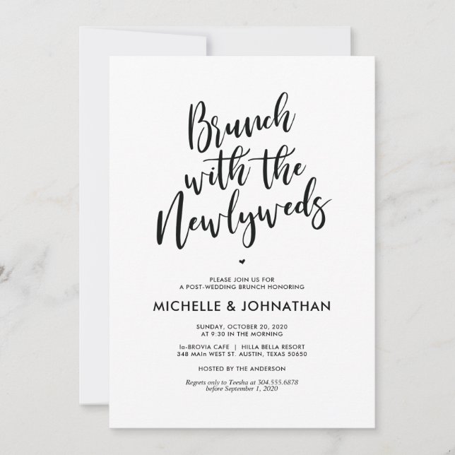Invitación Llamadas del Boda Brunch de Caligrafía Perfecta (Anverso)