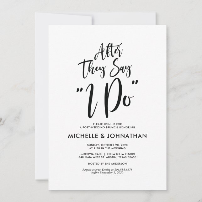 Invitación Llamadas del Boda Brunch de Caligrafía Perfecta (Anverso)