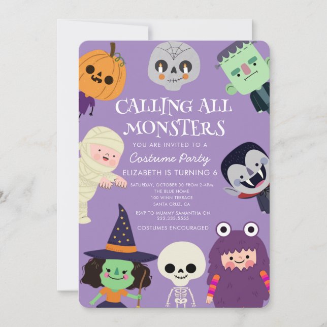 Invitación Llamando a toda la fiesta de cumpleaños de Hallowe (Anverso)