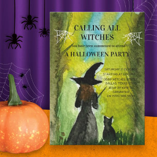 Invitación Llamando a todas las brujas Gato Negro Halloween e