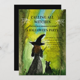 Invitación Llamando a todas las brujas Gato negro Halloween e