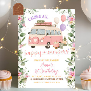 Invitación Llamando a Todas las Felices Campistas Cumpleaños