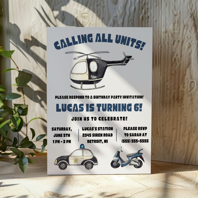 Invitación ¡Llamando a todas las unidades! Fiesta de cumpleañ (Subido por el creador)