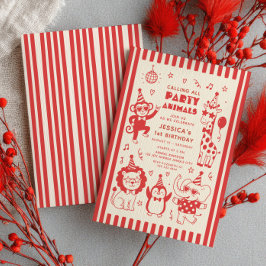 Invitación Llamando a todos los animales de fiesta Burgundy c
