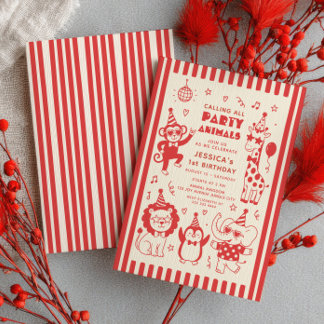 Invitación Llamando a todos los animales de fiesta Burgundy c