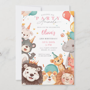 Invitación Llamando a Todos los Animales de Fiesta Cumpleaños