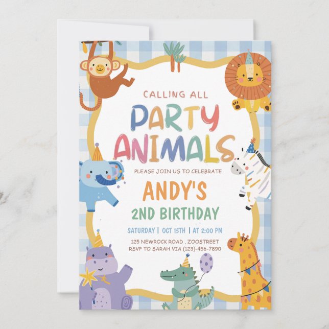 Invitación Llamando a todos los animales de fiesta Cumpleaños (Anverso)