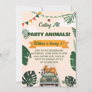 Invitación Llamando a Todos los Animales de Fiesta Cumpleaños