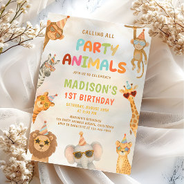Invitación Llamando a todos los animales de fiesta Safari 1er