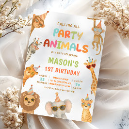 Invitación Llamando a todos los animales de fiesta Safari 1er