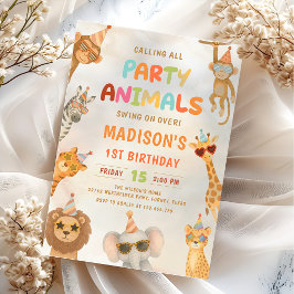 Invitación Llamando a todos los animales de fiesta Safari 1er