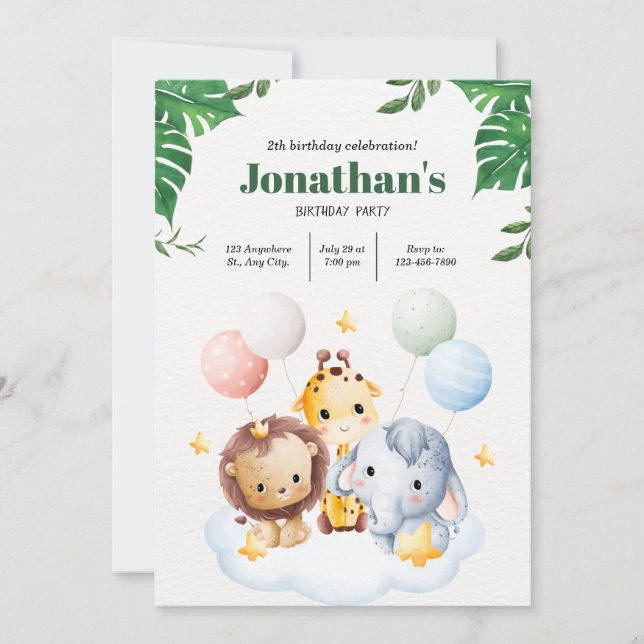 Invitación Llamando a todos los animales de fiesta Una aventu (Anverso)