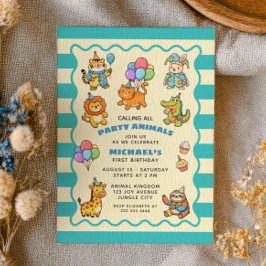 Invitación Llamando a todos los animales de la fiesta Blue ZO
