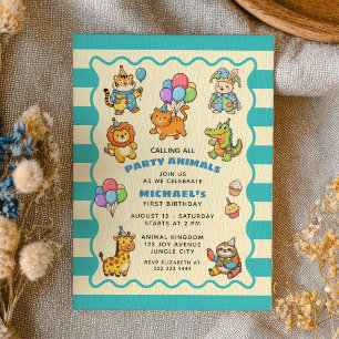 Invitación Llamando a todos los animales de la fiesta Blue ZO