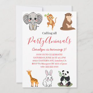 Invitación Llamando a todos los animales de la fiesta Cumplea