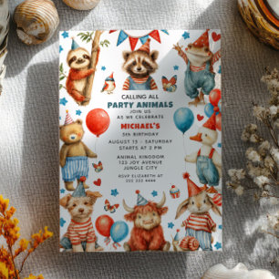Invitación Llamando a todos los animales de la fiesta Cumplea
