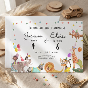 Invitación Llamando a todos los animales de la fiesta Cumplea